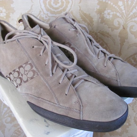 Men's COACH Beige Suede Sneakers Monogram Accent - Picture 1 of 8